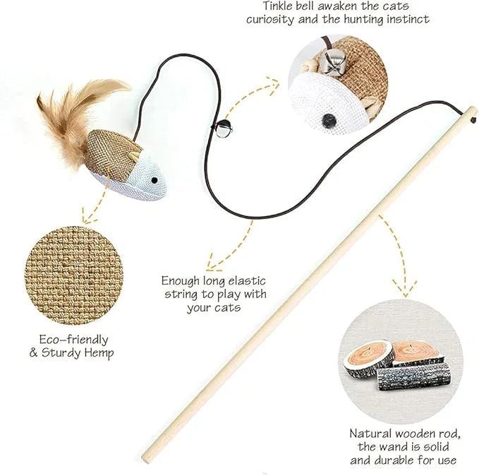 Cat Stick Toy,String Cat Toy,Cat Feather Wand Toy,Cat Interactive Toy,Bell Pole Toy Feather Tease