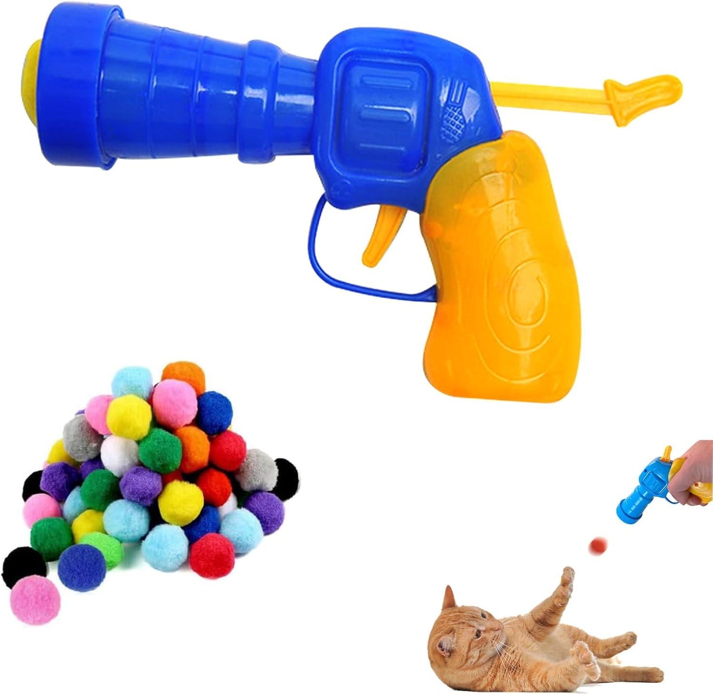 20pcs Cat Plush Ball with Toy Gun Plush Ball Firing Gun Teaser for Pet Cat