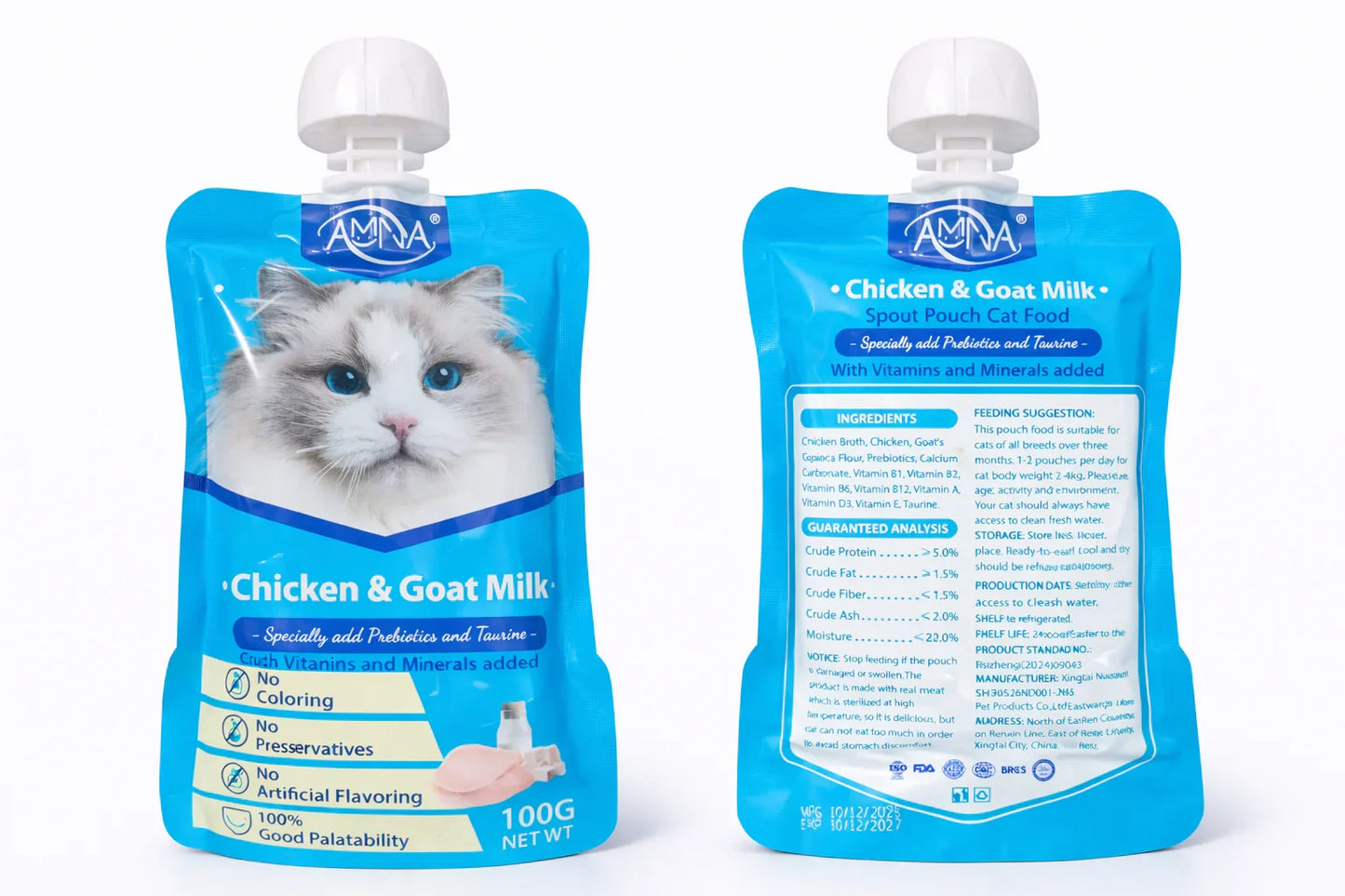 AMNA Chicken & Goat Milk Spout Pouch Cat Wet Food 100g