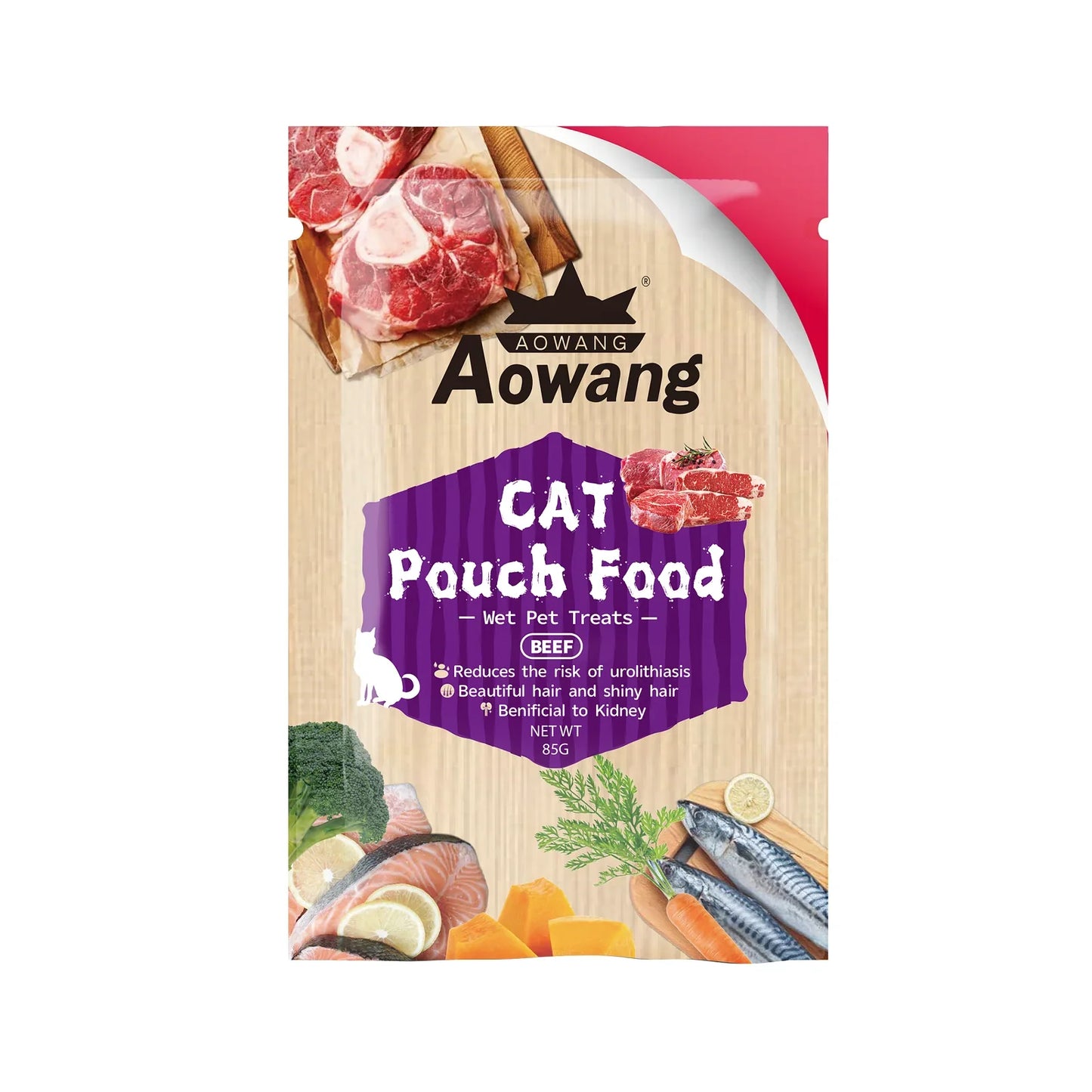AOWANG Cat Wet Pouch Food Beef Meat Pate 80g