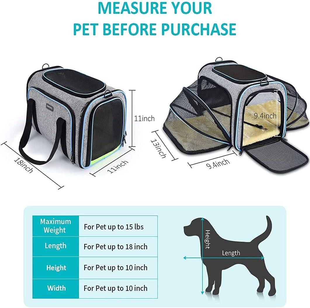 Pet Carrier Airline Approved, Expandable Foldable Soft-Sided Dog Carrier, with 2 Expandable Mesh Windows, Pet Travel Bag