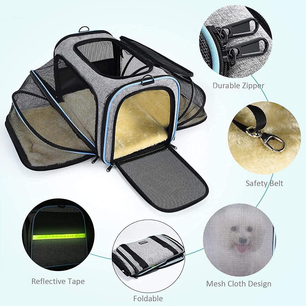 Pet Carrier Airline Approved, Expandable Foldable Soft-Sided Dog Carrier, with 2 Expandable Mesh Windows, Pet Travel Bag