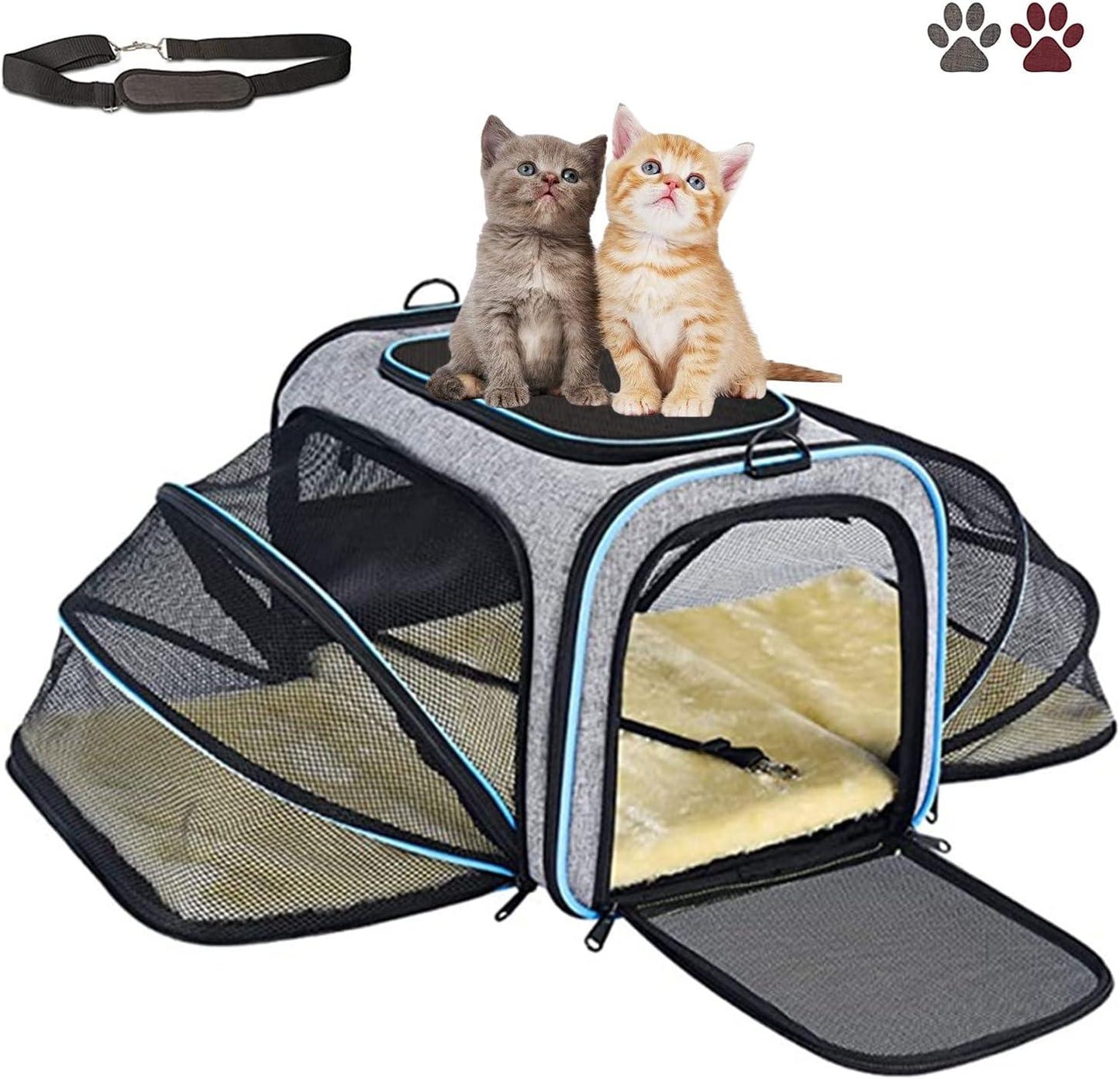 Pet Carrier Airline Approved, Expandable Foldable Soft-Sided Dog Carrier, with 2 Expandable Mesh Windows, Pet Travel Bag