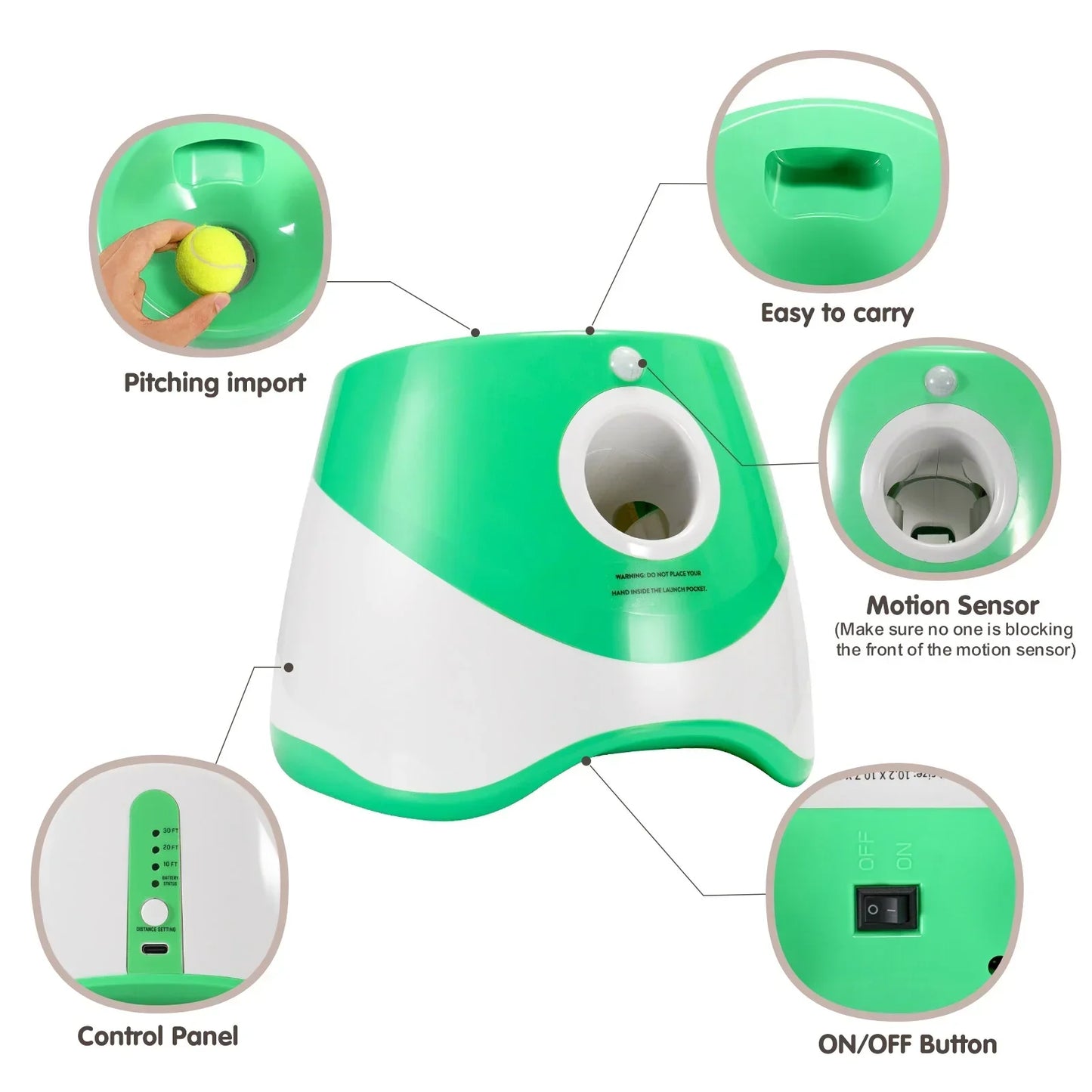 Automatic Dog Ball Launcher, Dog Ball Thrower with 15 Mini Tennis Balls Sizing 2 Inch and Mesh Bag, Dog Toys Tennis Ball Launcher for Small Dogs with 3 Distance Settings
