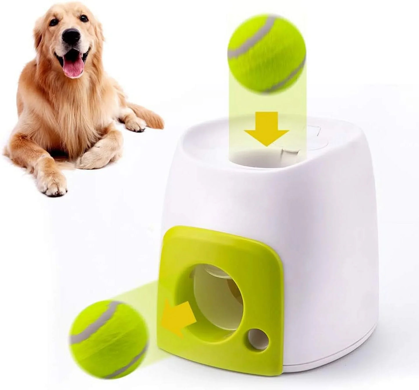 Automatic Dog Ball Launcher, Dog Ball Thrower with 15 Mini Tennis Balls Sizing 2 Inch and Mesh Bag, Dog Toys Tennis Ball Launcher for Small Dogs with 3 Distance Settings