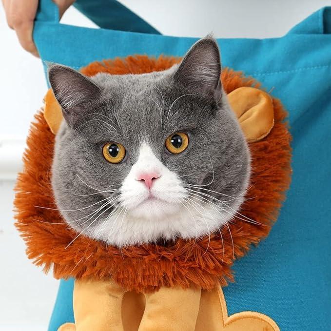 FUNTLY Pet Canvas Shoulder Carrying Bag, Cute Lion-Shaped Bag Cat Carrier, Pet Carrier for Small Dogs and Cats Pet Supplies(B,15.7 x 13.7in)