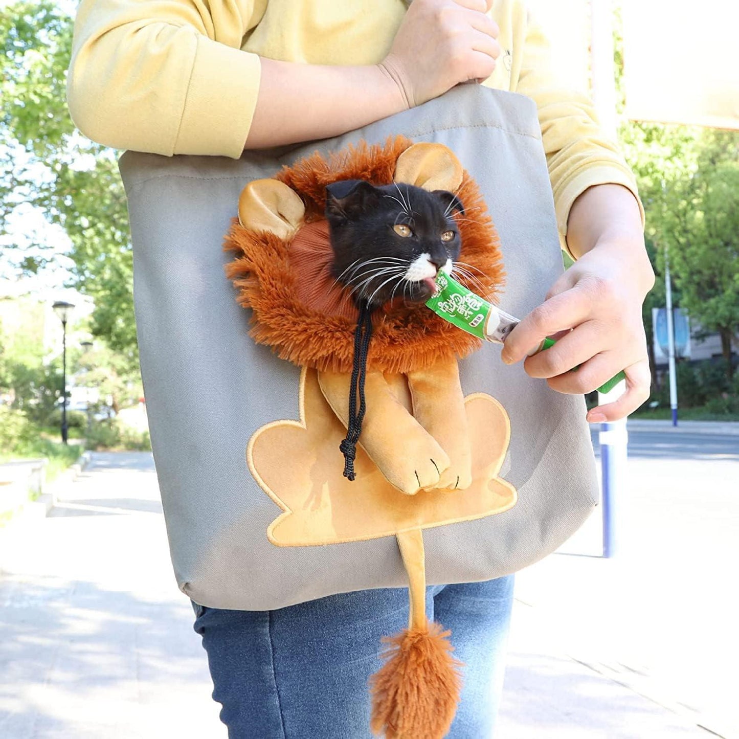 FUNTLY Pet Canvas Shoulder Carrying Bag, Cute Lion-Shaped Bag Cat Carrier, Pet Carrier for Small Dogs and Cats Pet Supplies(B,15.7 x 13.7in)