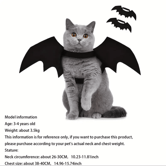Bat Cat Wings Costume, Small, Black Felt, for Dogs & Cats, Halloween Pet Apparel Bat Wings, Straps for Easy Fit