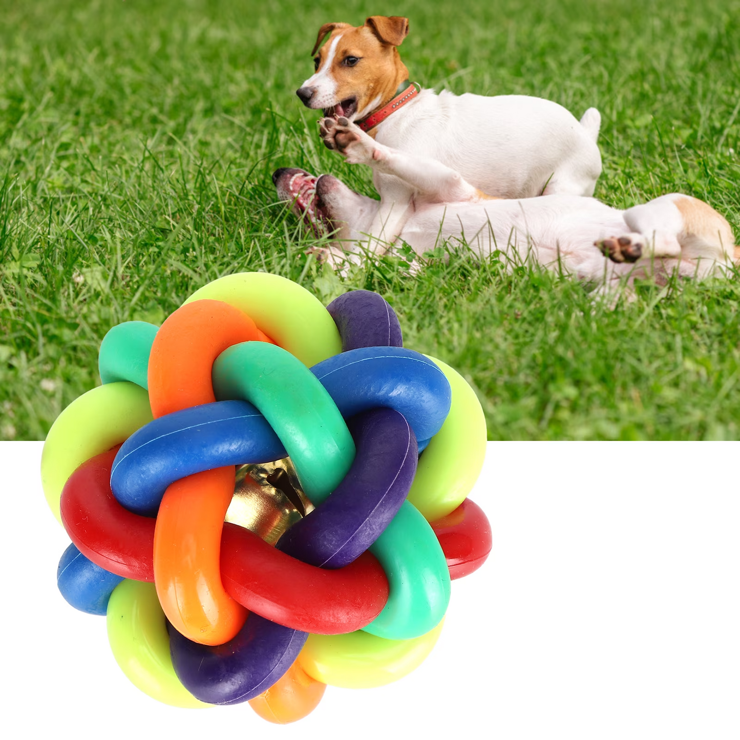 Soft Woven Bell Ball Toy for Pets 1PCS Diameter 9CM for Large Dogs Rubber Chew Toy Rainbow Ball Colorful Bell Ball