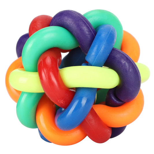 Soft Woven Bell Ball Toy for Pets 1PCS Diameter 9CM for Large Dogs Rubber Chew Toy Rainbow Ball Colorful Bell Ball