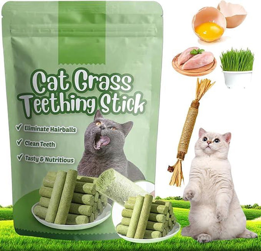 Cat Grass Teething Sticks, Cat Grass Sticks for Hairball Removal, Teeth Cleaning, Increase Appetite Chicken Flavor for Pet Cat (30g) 6pcs