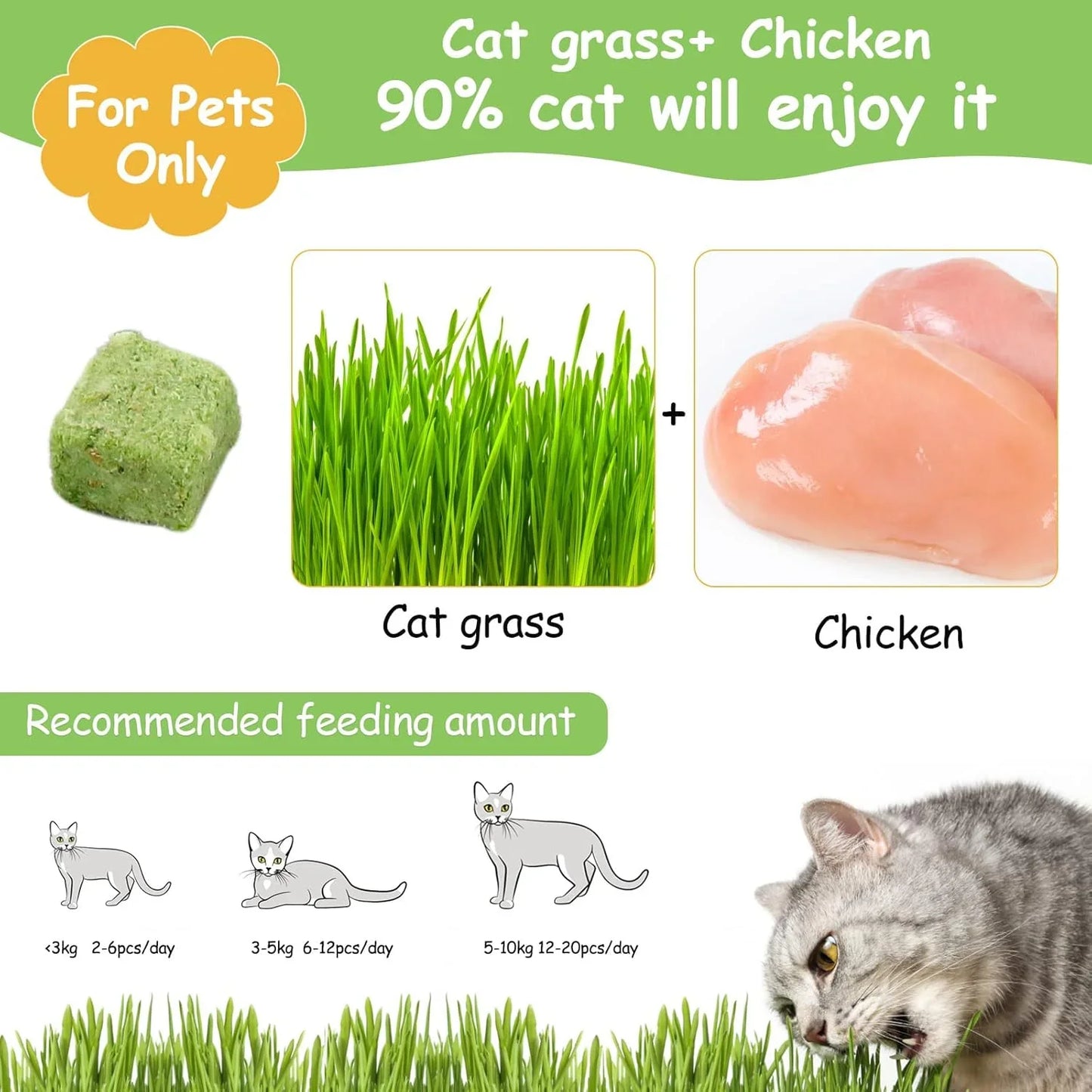 Cat Grass Treats for Cat, 120g Freezed Dried Snacks for Cats, Edible Cats Chew Toys, Kitten Treats for Cleaning Teeth, Remove Hair Ball