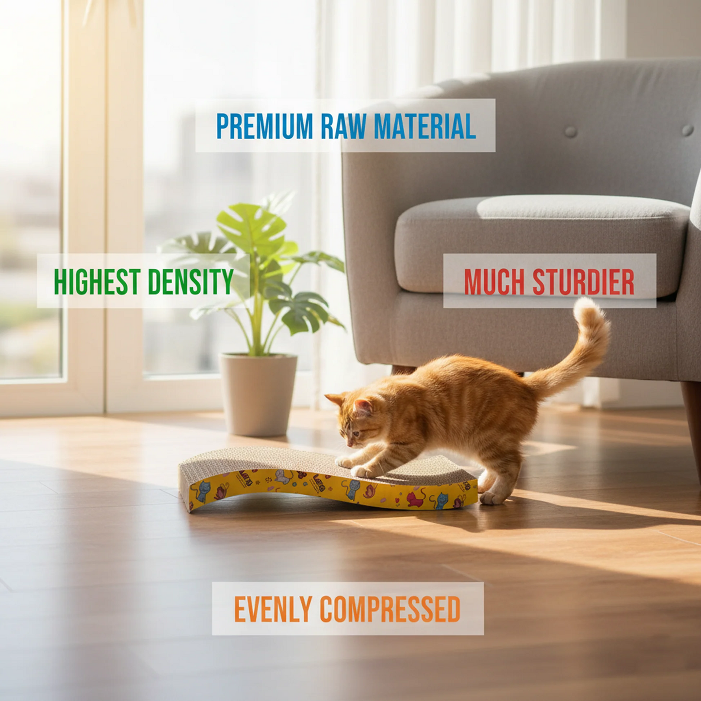 Cat Scratcher Board Durable Scratch Board for Cats & Kittens | Eco-Friendly, Non-Toxic Material Wavy Surface 65Cm