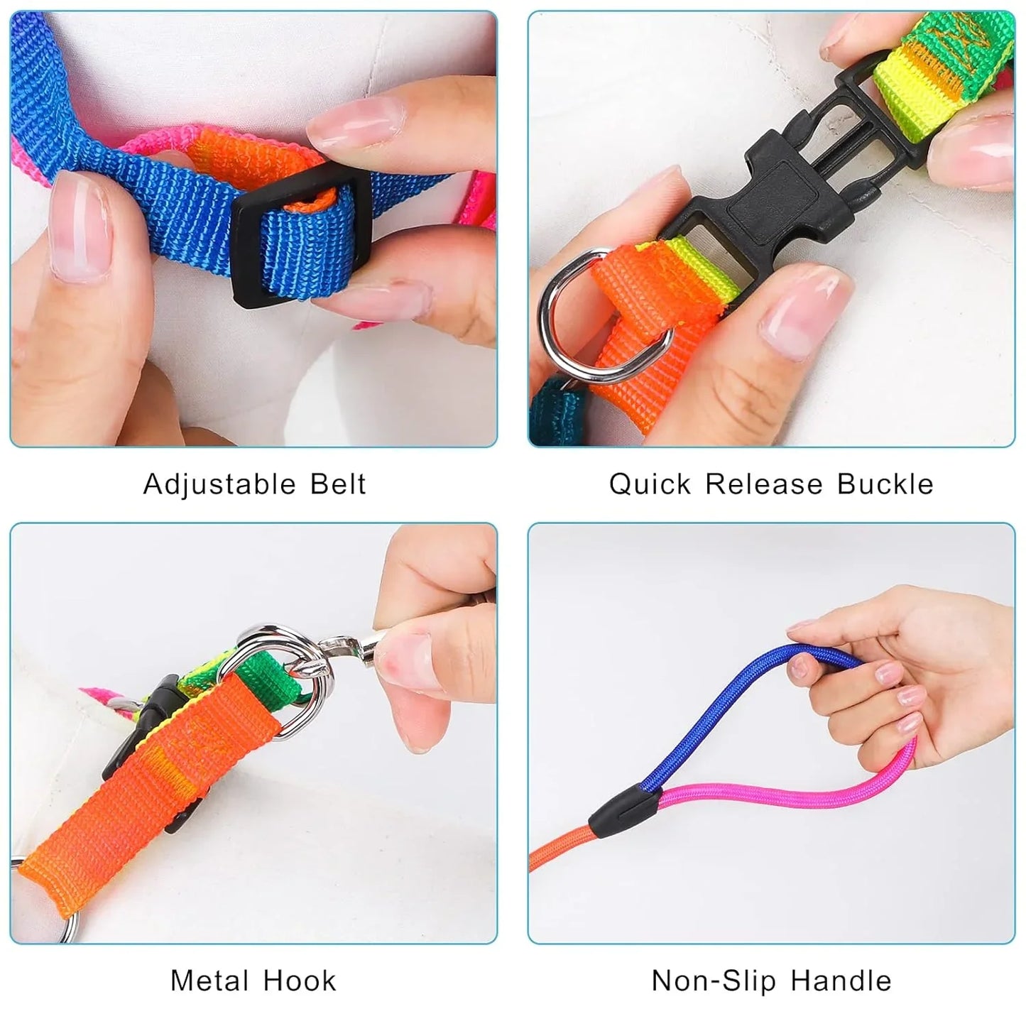 Dog Rainbow Harness Leash Durable No Pull Adjustable Safe Nylon Walking Leash for Small to Medium Dog