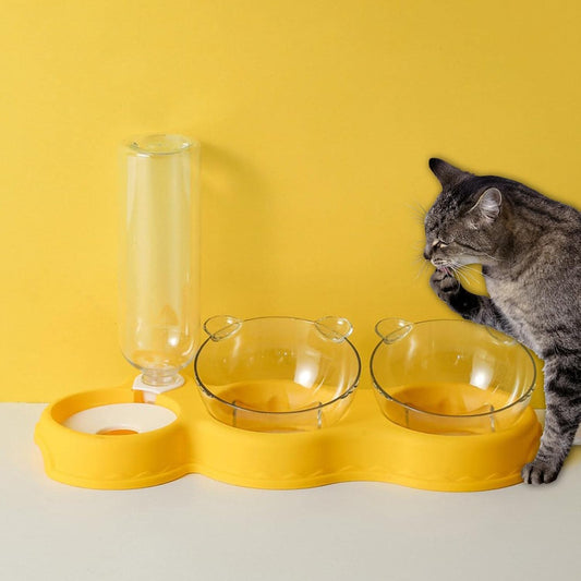 BAGESHWAR Balaji Double Bowl Dog Cat Feeder Auto Removable for Pet Watering Bowl Dispenser Yellow