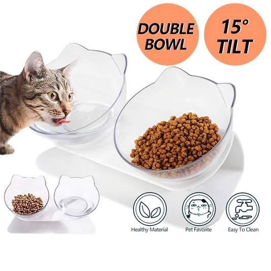 Elevated Cat Bowl, 15° Inclined Cat Double Bowl, Small Anti Spill Cat Food Bowl