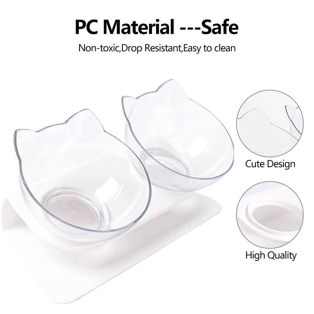 Elevated Cat Bowl, 15° Inclined Cat Double Bowl, Small Anti Spill Cat Food Bowl