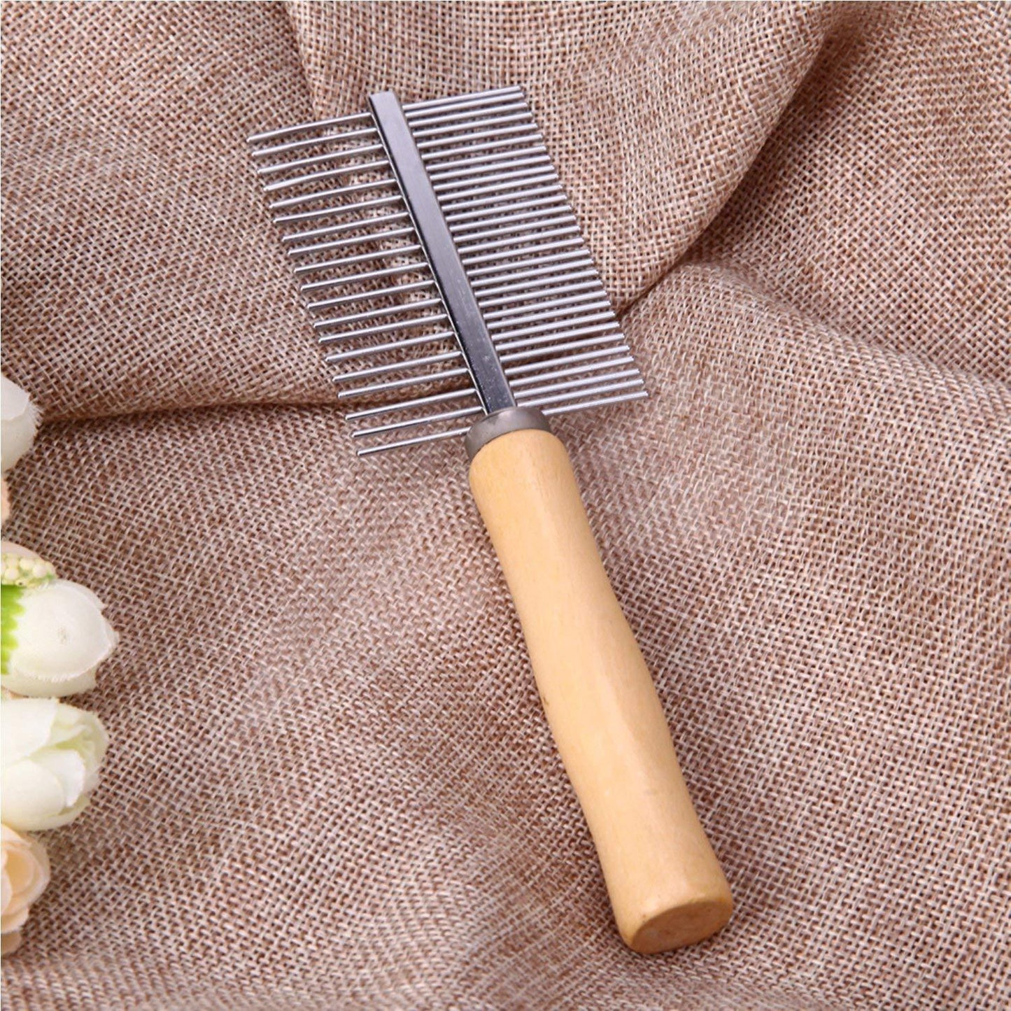 Double Side Steel Needles Comb for Dogs and Cats - (Wooden Comb) | Grooming Rake Shedding