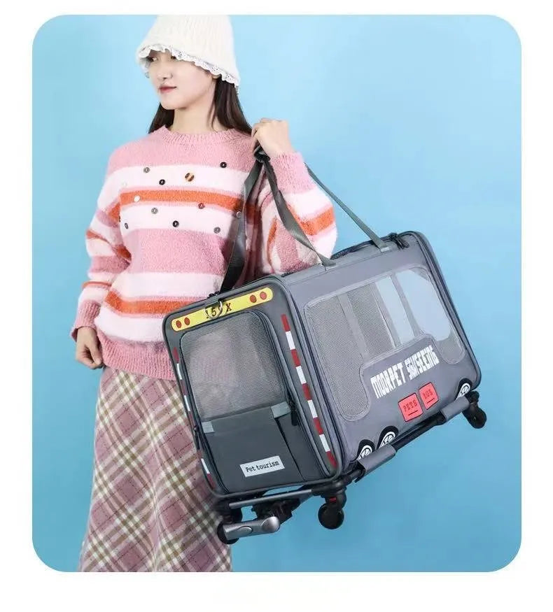 Pet Travel Carrier with Wheels - Expandable Rolling Carrier for Small Dogs & Cats, Breathable Mesh, Secure Locking Zippers for Car & Air Travel