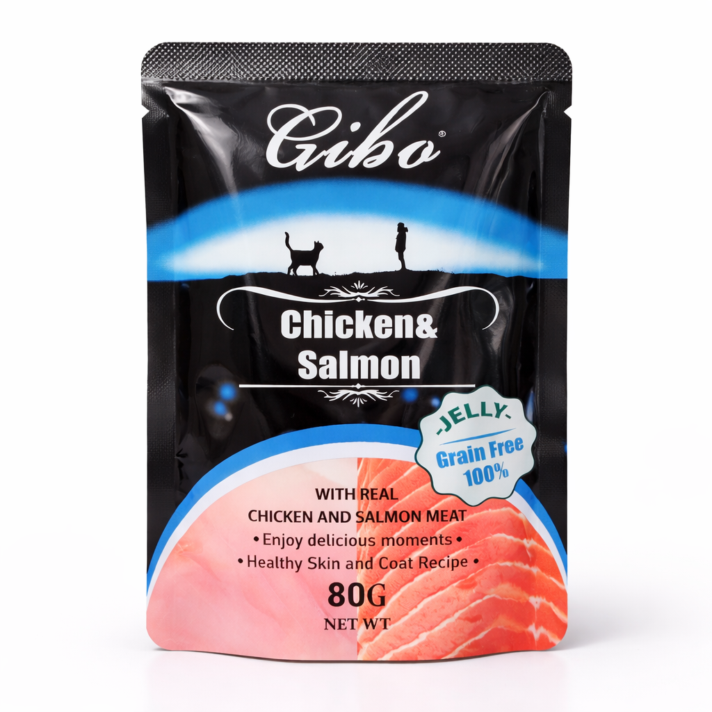 Gibo Chicken & Salmon Jelly Cat Food 80g (Grain Free Wet Cat Food)
