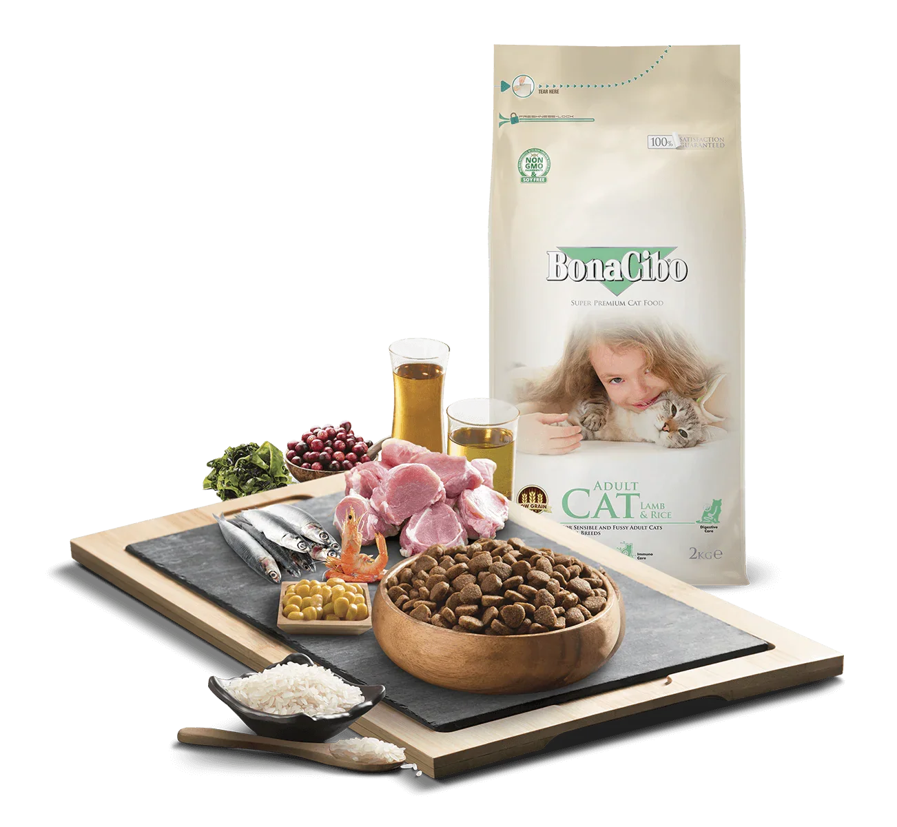 Bonacibo Adult Cat Food Lamb & Rice For Sensible and Fussy Adult Cats of All Breeds 2kg