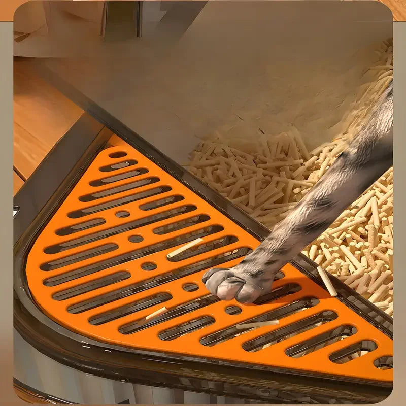 Cat Litter Training Tray, Corner Cut Extra Large Semi-Enclosed Litter Box Open Top Cat Litter Tray