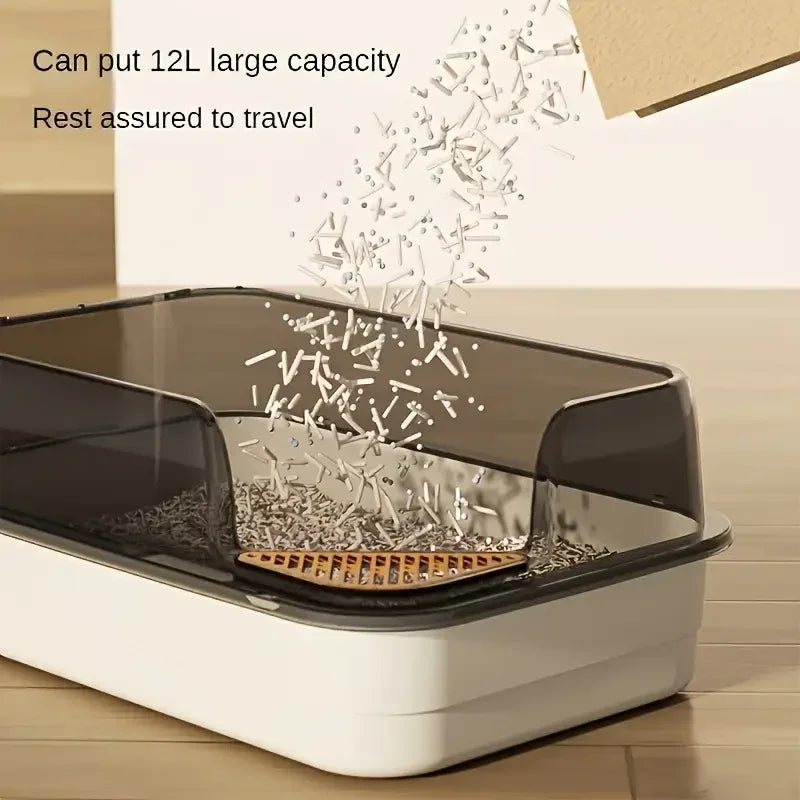 Cat Litter Training Tray, Corner Cut Extra Large Semi-Enclosed Litter Box Open Top Cat Litter Tray