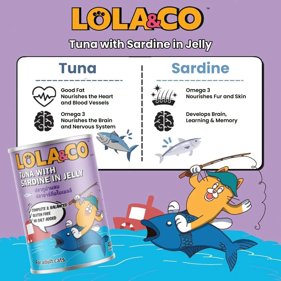 Lola & Co Premium Cat Can Weet Food Tuna with Sardine in Jelly 400gm