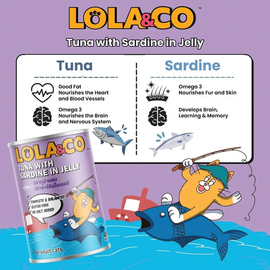 Lola & Co Premium Cat Can Weet Food Tuna with Sardine in Jelly 400gm