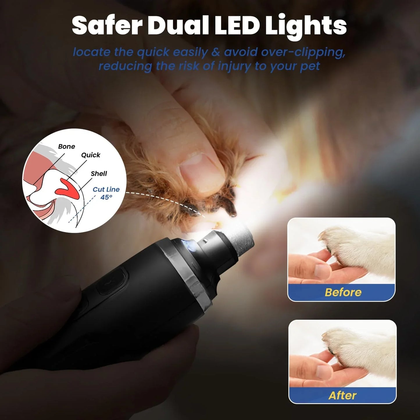 USB Charging Pet Nail Grinder Professional Rechargeable Usb Pet Electric Grinder Led Light Dog and Cat Trimmer