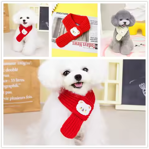 Cute bear pet scarf, autumn and winter warm pet scarf, Christmas dog wool scarf, dog cat