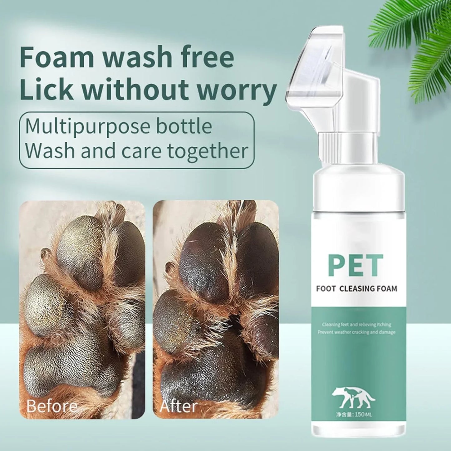 Nexolla Paw Cleaner, Pet Paw Cleansing Foam with Silicone Cleaning Brush for Pets, Waterless Foam for Cleaning Feet Clean