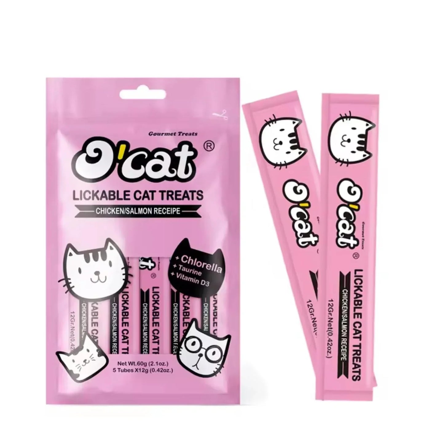 O'Cat Lickable Cat Treat 5 Sticks Chicken Salmon Recipe 60g