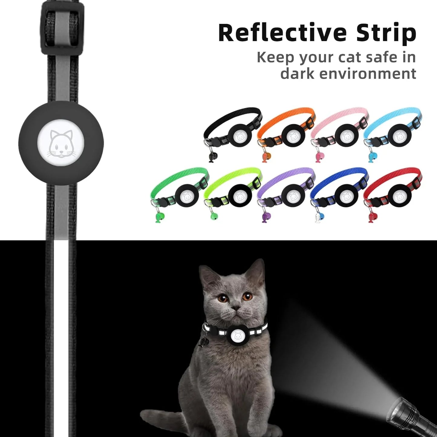 Reflective Collar with Waterproof Cat Pet Collar with Case Holder for Apple AirTag tracker