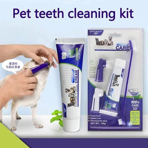 Dental Care Cat and Dogs Toothbrush & Toothpaste Kit for Munchkin - Natural Ingredients Reduce Plaque, Whiten Teeth, Freshen Breath