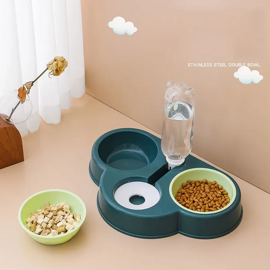 Cat Food and Water Bowl, 3 in 1 Cat Bowl Detachable 15 Degree Slanted Cat Bowls for Pet Swallow