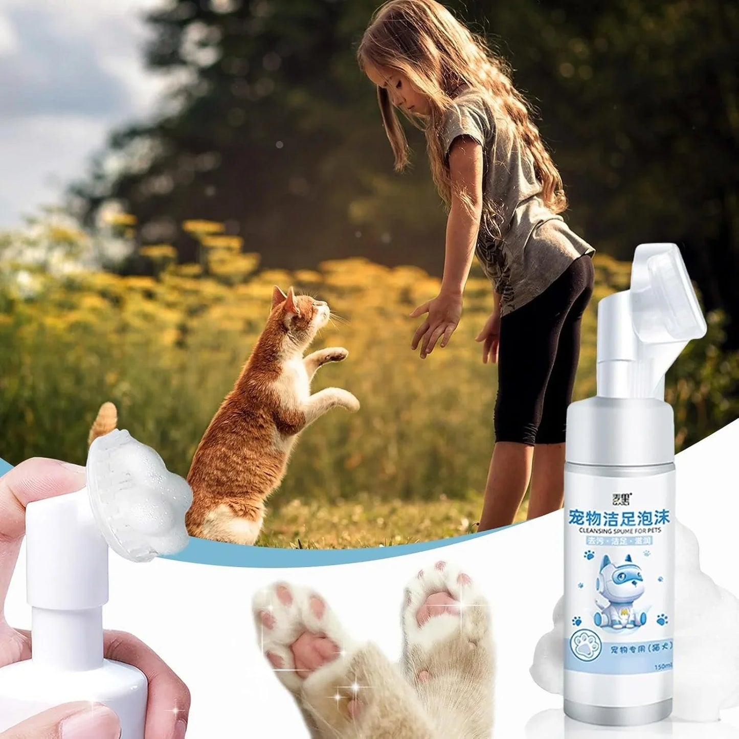 Pet Paw Cleaning Foam - Waterless Shampoo,150ml Paw Cleaner with Soft Silicone Brush, No-Rinse Shampoo for Pets and Dogs Foccar