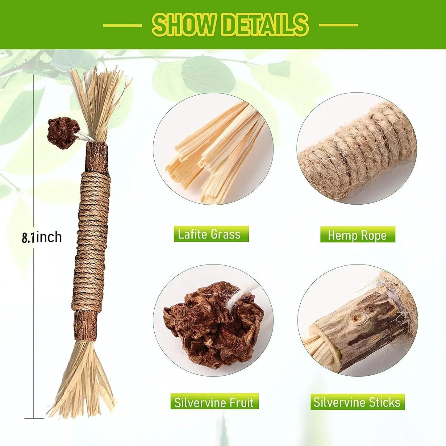 Silvervine Sticks for Cats, Catnip Sticks for Kittens Teeth Cleaning, Calm Cat Anxiety and Stress, Increase Appetite 1 Pcs