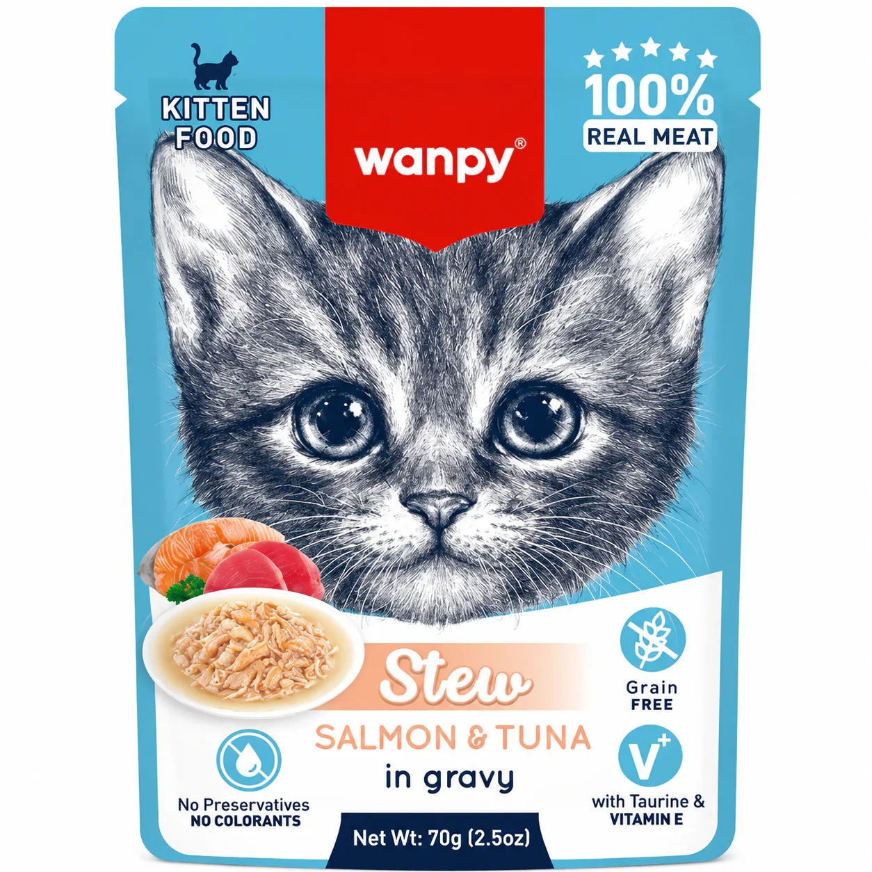 Wanpy Stew Salmon & Tuna in gravy Kitten Pouch (70gm)