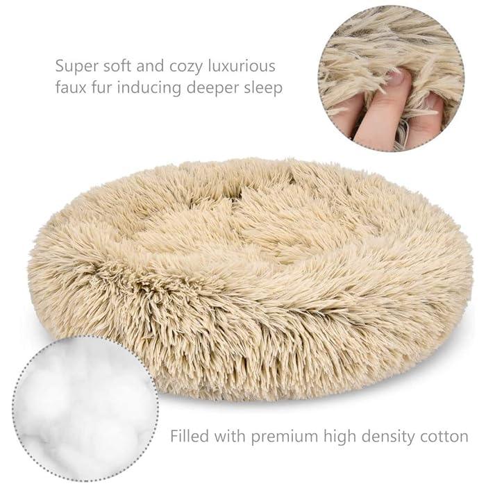 Round Pet bed, Plush Soft Washable Self-Warming Calming Dog Bed Donut Cuddler Round Dog Bed Comfortable for Sleeping in Winter(Beige,67cm)