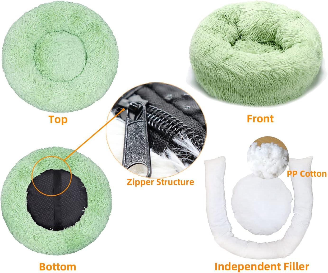Cat Bed, Washable, Fluffy, Mint Green, Round Dog Bed, Dog Cushion, Soft Plush Doughnut Pet Bed for Cats, Dogs, Soft, Warm Pet Sofa (60 cm)