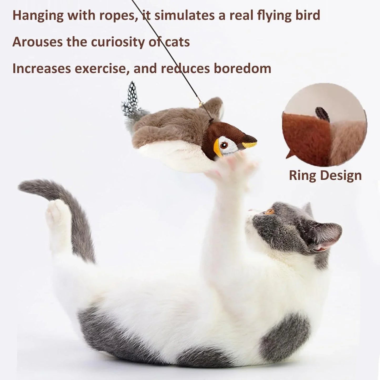 Pet Cat Interactive Toys, Rechargeable Chirping Flapping Bird (no Flying) with Catnip for Indoor Cats, Touch Activated Plush Toys