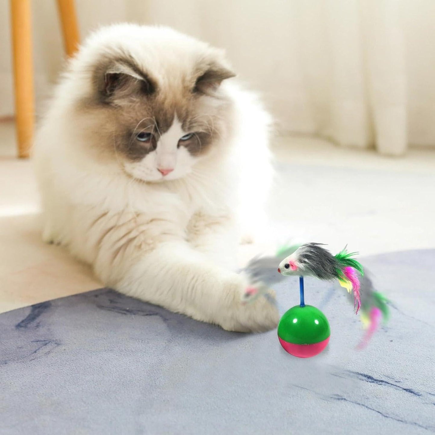 Standing Mouse Cat Toy, Interactive Mouse Balls with Colorful Feather for Cats, Tumbler Mouse Cat Toy 1pcs