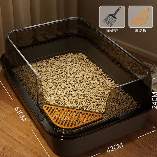 Cat Litter Training Tray, Corner Cut Extra Large Semi-Enclosed Litter Box Open Top Cat Litter Tray
