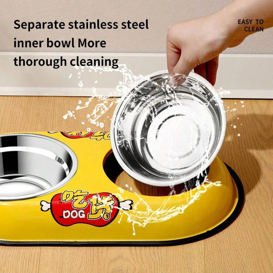 Printed Stainless Steel Double Sided Food & Water Bowl for Pet Cat , Puppy & Dog