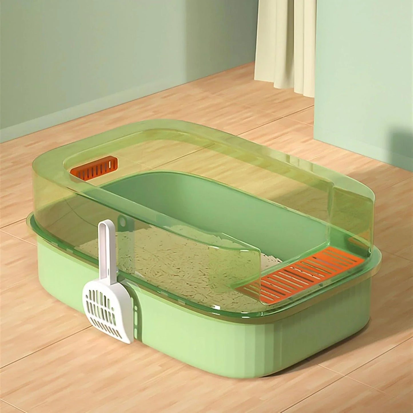 LHX Cat Litter Box Extra Large Fully Open Cat Toilet Semi-enclosed Cat Litter Box Suitable for Large and Multiple Cats Easy to Clean High Wall Side Cover Cat Litter Box 40 * 60 * 22cm,