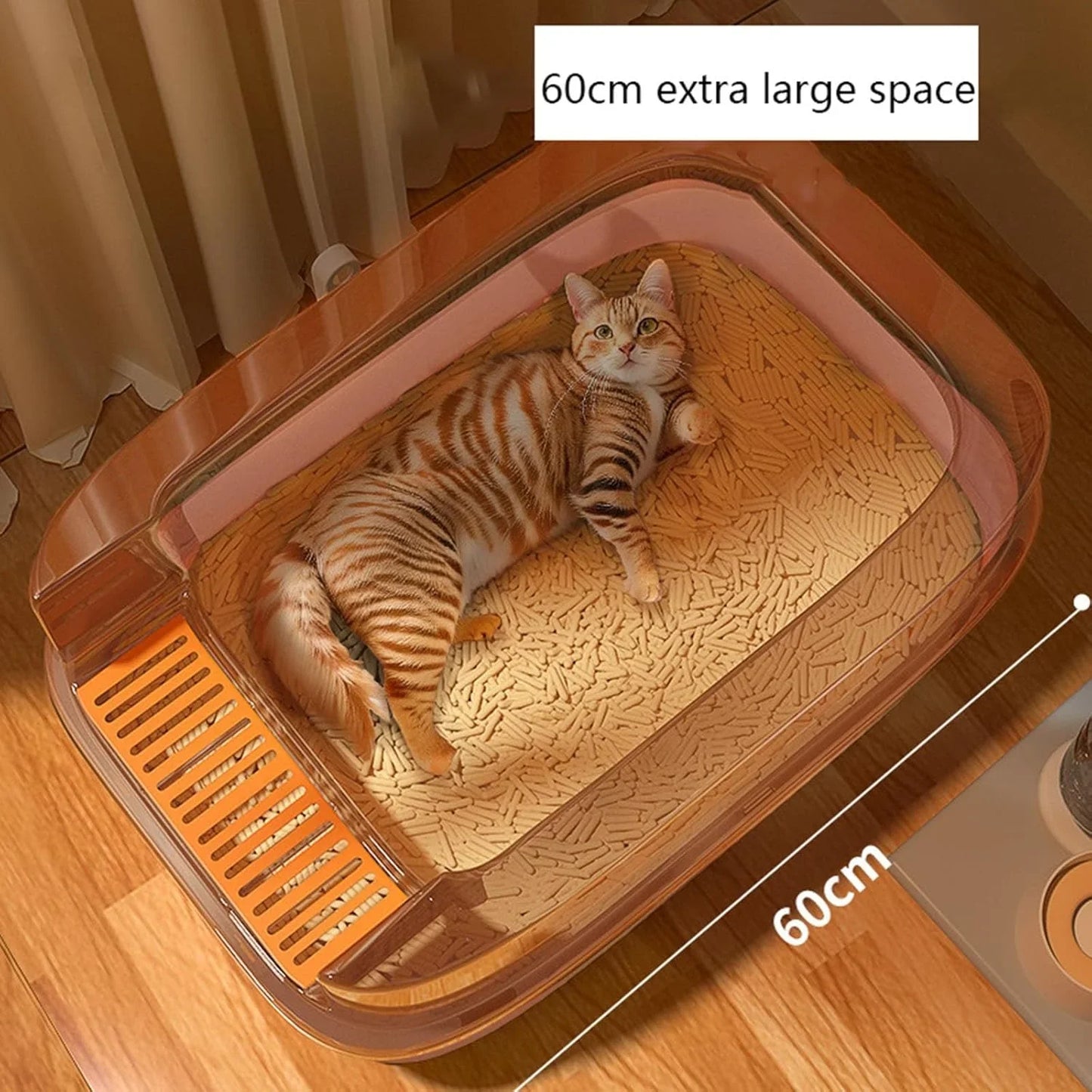 LHX Cat Litter Box Extra Large Fully Open Cat Toilet Semi-enclosed Cat Litter Box Suitable for Large and Multiple Cats Easy to Clean High Wall Side Cover Cat Litter Box 40 * 60 * 22cm,