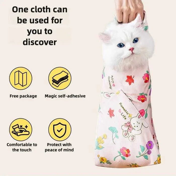 Cat Beauty Wrap - Pet Protective Cover - Cat Wrapping Cloth for Feeding, Scratch Prevention, Escape Protection, Cleaning Pet - Feline Grooming Towel