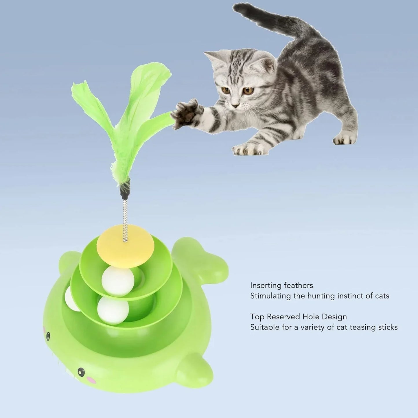 Cat Toy Roller, 3 Levels Turntable Cat Toys Tower Roller Toy with Feather Stick and 3 Balls
