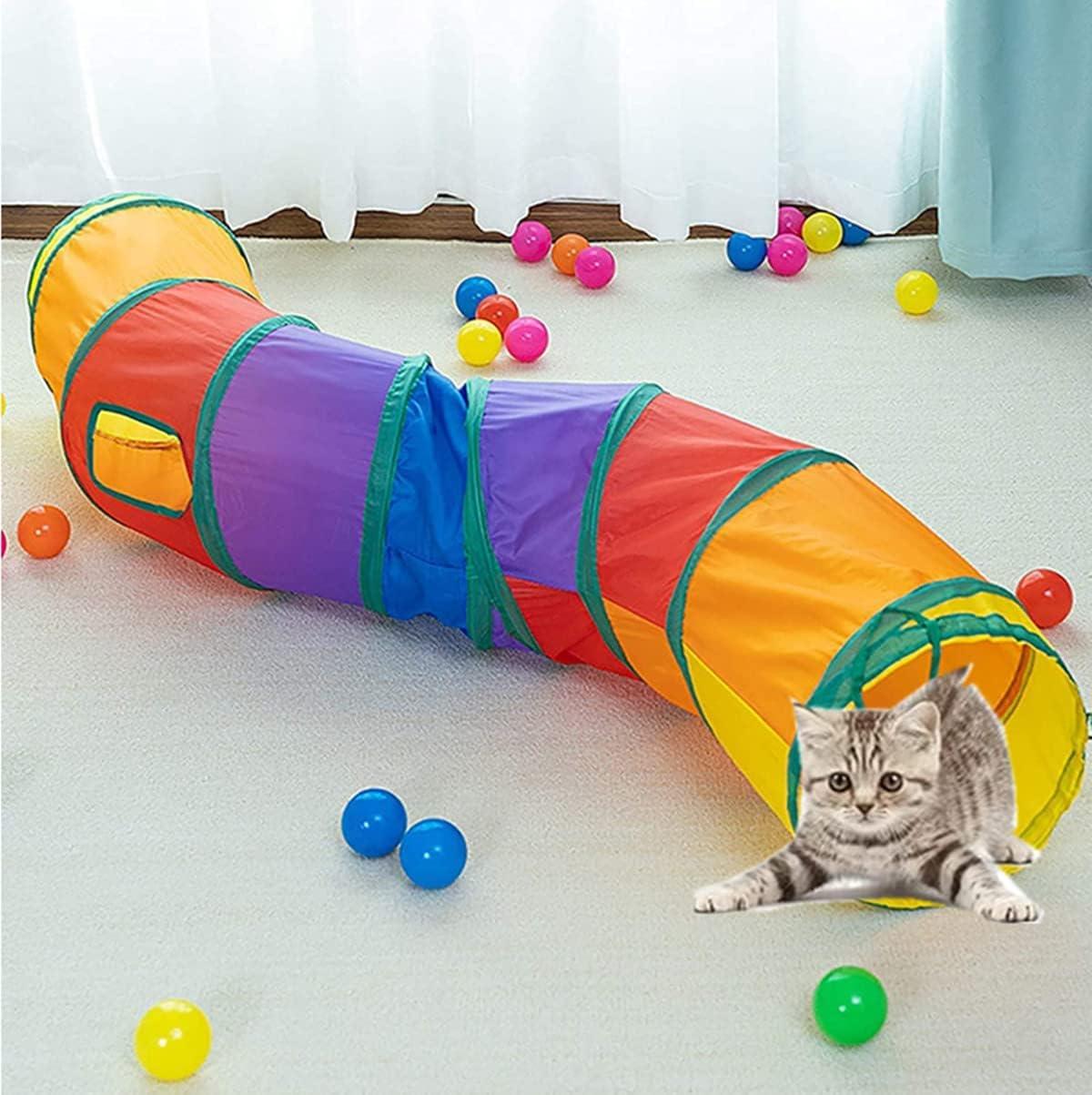 Cat Tunnel, 2 Way Collapsible Pet Tube for Indoor and Outdoor Use - Suitable for Cats and Bunnies (Rainbow-S)